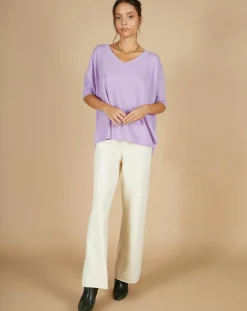 Hot Cashmere Tribu Pull poncho 100% Cachemire Kelly col V manches courtes lavande