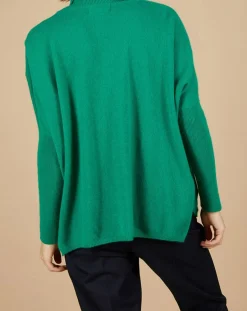 New Cashmere Tribu Pull poncho 100% Cachemire Lola col roulé vert impérial