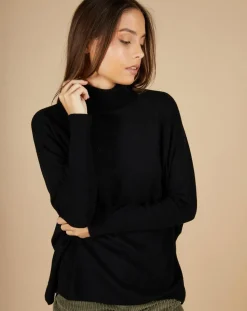 Clearance Cashmere Tribu Pull poncho 100% Cachemire Lola col roulé noir