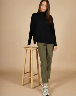 Clearance Cashmere Tribu Pull poncho 100% Cachemire Lola col roulé noir