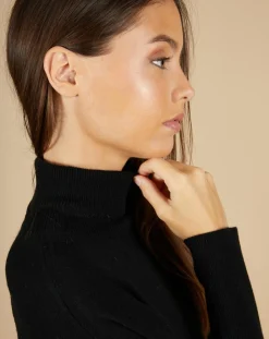 Clearance Cashmere Tribu Pull poncho 100% Cachemire Lola col roulé noir