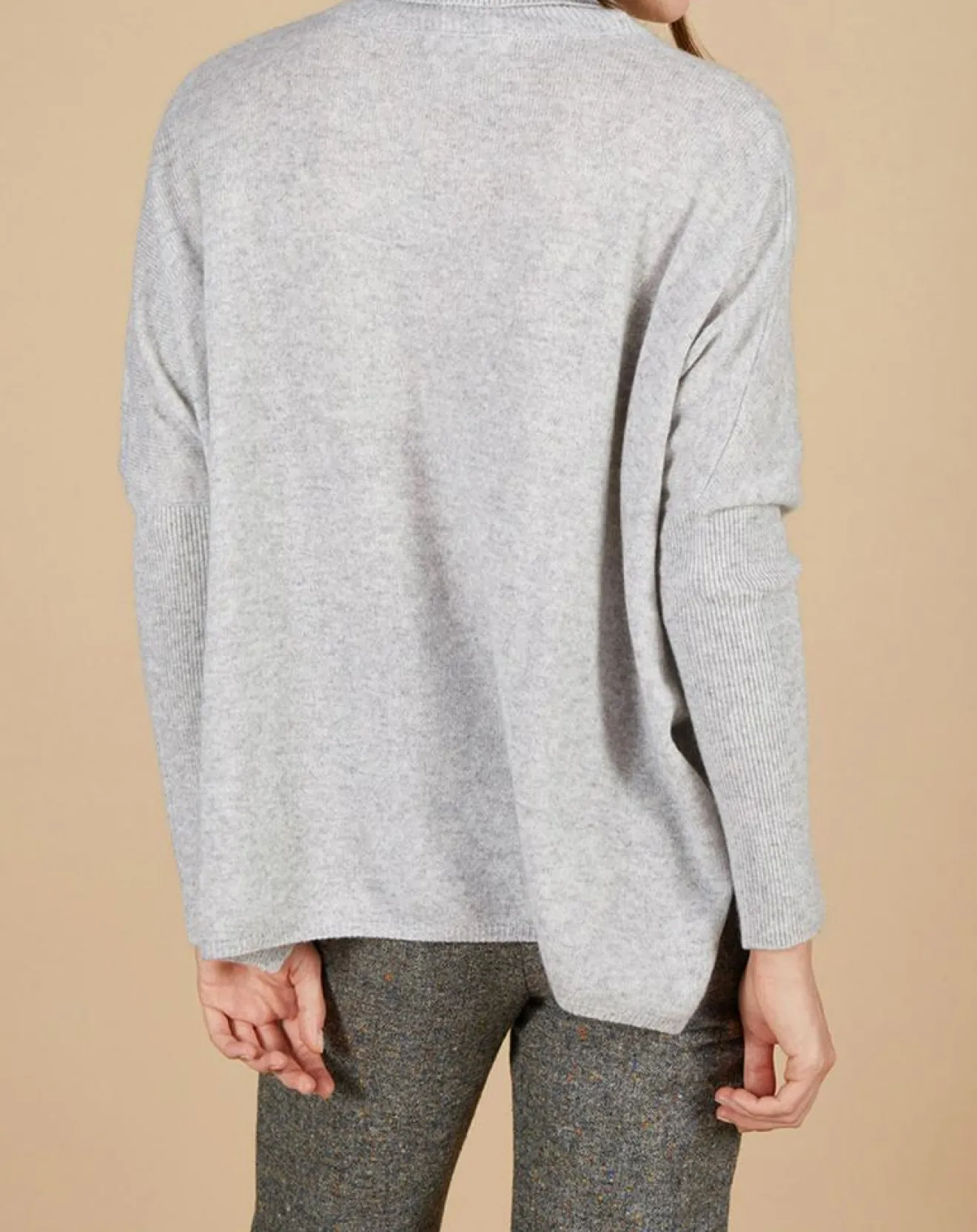 Online Cashmere Tribu Pull poncho 100% Cachemire Lola col roulé gris chiné clair