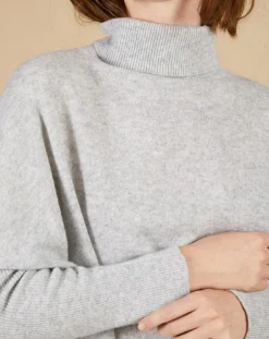 Online Cashmere Tribu Pull poncho 100% Cachemire Lola col roulé gris chiné clair