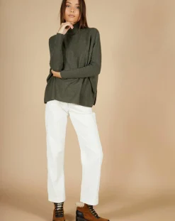 Femme Cashmere Tribu Pull poncho 100% Cachemire Lola col roulé kaki grisé
