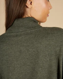 Femme Cashmere Tribu Pull poncho 100% Cachemire Lola col roulé kaki grisé