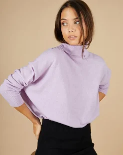 Femme Cashmere Tribu Pull poncho 100% Cachemire Lola col roulé lilas