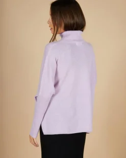 Femme Cashmere Tribu Pull poncho 100% Cachemire Lola col roulé lilas