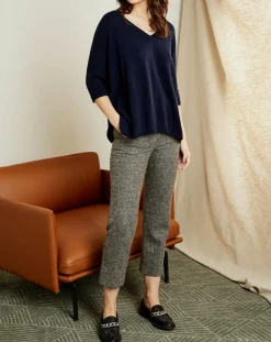 Femme Miss Cashmere Pull poncho 100% Cachemire Marilyn Col V bleu profond