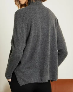 Hot Miss Cashmere Pull poncho 100% Cachemire Olivia Col roulé gris chiné foncé