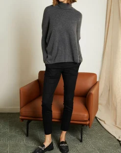 Hot Miss Cashmere Pull poncho 100% Cachemire Olivia Col roulé gris chiné foncé