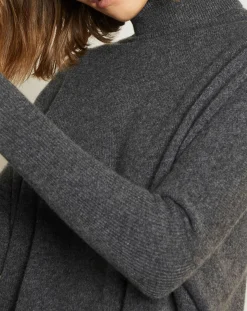 Hot Miss Cashmere Pull poncho 100% Cachemire Olivia Col roulé gris chiné foncé