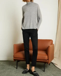 Femme Miss Cashmere Pull poncho 100% Cachemire Olivia Col roulé gris chiné clair