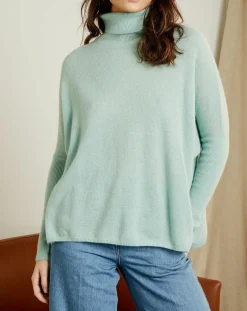 Femme Miss Cashmere Pull poncho 100% Cachemire Olivia Col roulé amande