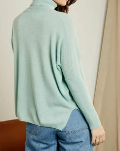 Femme Miss Cashmere Pull poncho 100% Cachemire Olivia Col roulé amande