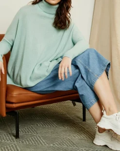 Femme Miss Cashmere Pull poncho 100% Cachemire Olivia Col roulé amande