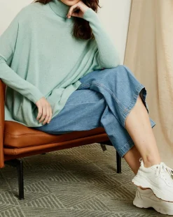 Femme Miss Cashmere Pull poncho 100% Cachemire Olivia Col roulé amande