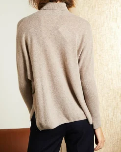 Femme Miss Cashmere Pull poncho 100% Cachemire Olivia Col roulé taupe chiné