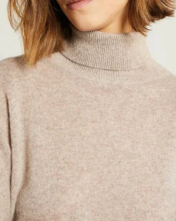 Femme Miss Cashmere Pull poncho 100% Cachemire Olivia Col roulé taupe chiné