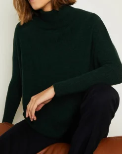 Femme Miss Cashmere Pull poncho 100% Cachemire Olivia Col roulé vert forêt