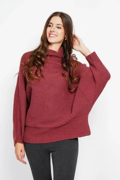 Femme Assuili Pull poncho col roulé bordeaux