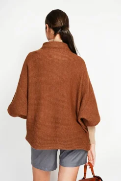 Femme Assuili Pull poncho col roulé marron