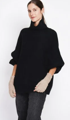 Femme Assuili Pull poncho col roulé noir