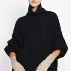 Femme Assuili Pull poncho col roulé noir