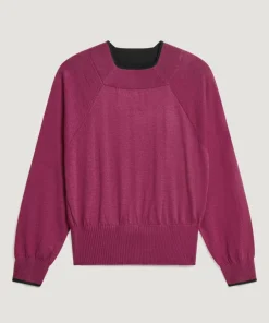 Online Rodier Pull Rhiana 100% laine col bicolore rose fuchsia