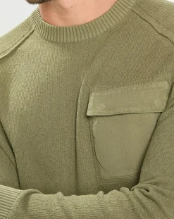 Homme Marc O'Polo Pull Rond Raglan Poche Poitrine kaki