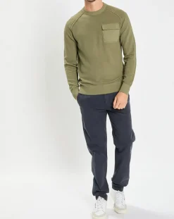 Homme Marc O'Polo Pull Rond Raglan Poche Poitrine kaki