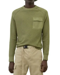 Homme Marc O'Polo Pull Rond Raglan Poche Poitrine kaki