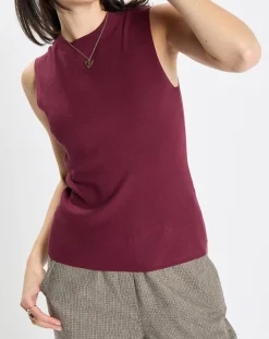 Femme Marc O'Polo Pull sans manches côtelé rouge foncé