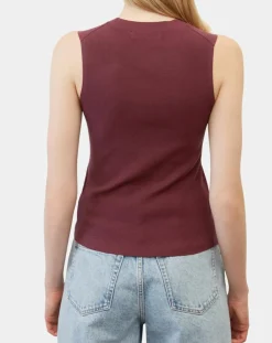 Femme Marc O'Polo Pull sans manches côtelé rouge foncé