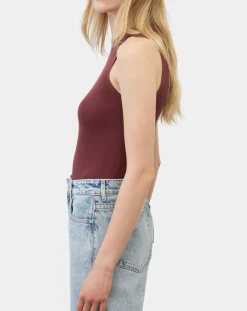 Femme Marc O'Polo Pull sans manches côtelé rouge foncé