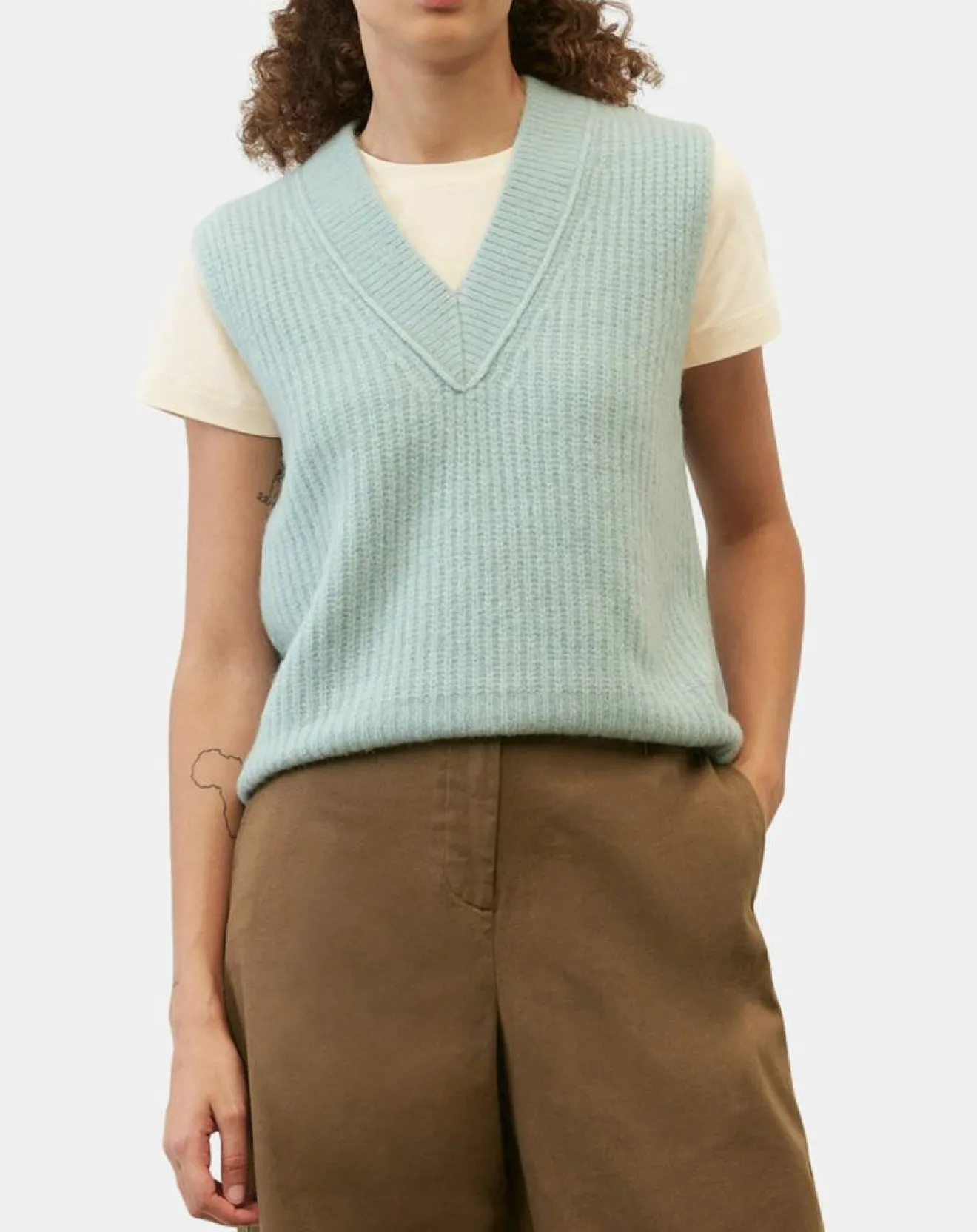 Femme Marc O'Polo Pull sans manches en Laine & Alpaga mélangés bleu clair