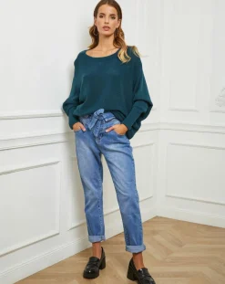 Femme Fleur de cachemire Pull Sarah vert bouteille