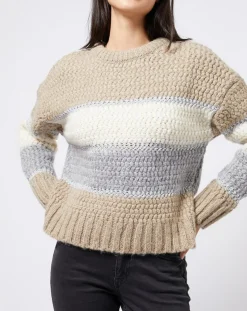 Online Esprit Pull Tricot en grosse maille fantaisie tricolore beige/gris/blanc