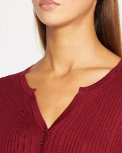 Clearance Galeries Lafayette Pull tunisien en Maille côtelée Fya bordeaux