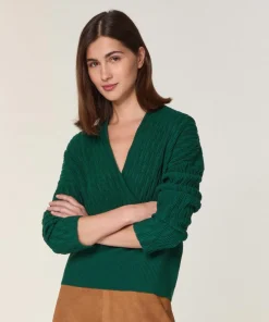 Sale Rodier Pull Valentine 100% Laine Cache-Cœur vert anglais