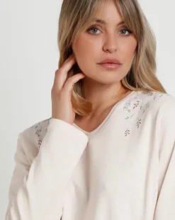 New Admas Pyjama col en V Essence of Life B beige