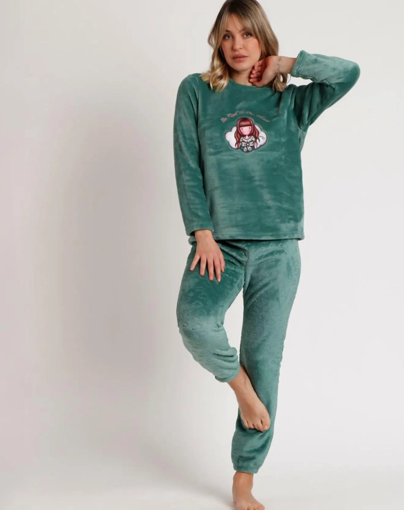 Admas Pyjama corail Be Kind to the Planet B vert feuille