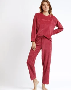 Femme Admas Pyjama en velours côtelé framboise