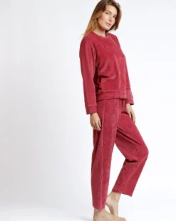 Femme Admas Pyjama en velours côtelé framboise