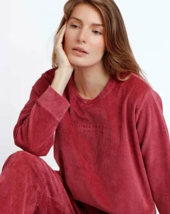 Femme Admas Pyjama en velours côtelé framboise