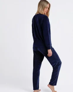 Femme Admas Pyjama en velours Good Morning Mouse bleu marine