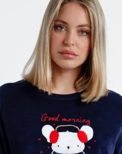 Femme Admas Pyjama en velours Good Morning Mouse bleu marine