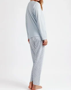 Femme Admas Classic Pyjama Haut à manches longues & Pantalon Aria bleu ciel