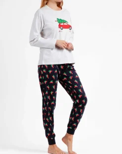 Femme Admas Pyjama Haut à manches longues & Pantalon Leila gris/bleu marine