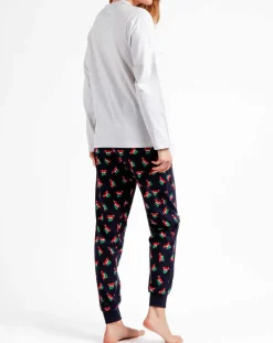 Femme Admas Pyjama Haut à manches longues & Pantalon Leila gris/bleu marine