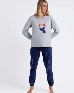 Femme Mr Wonderful Pyjama haut à manches longues & pantalon gris/bleu marine